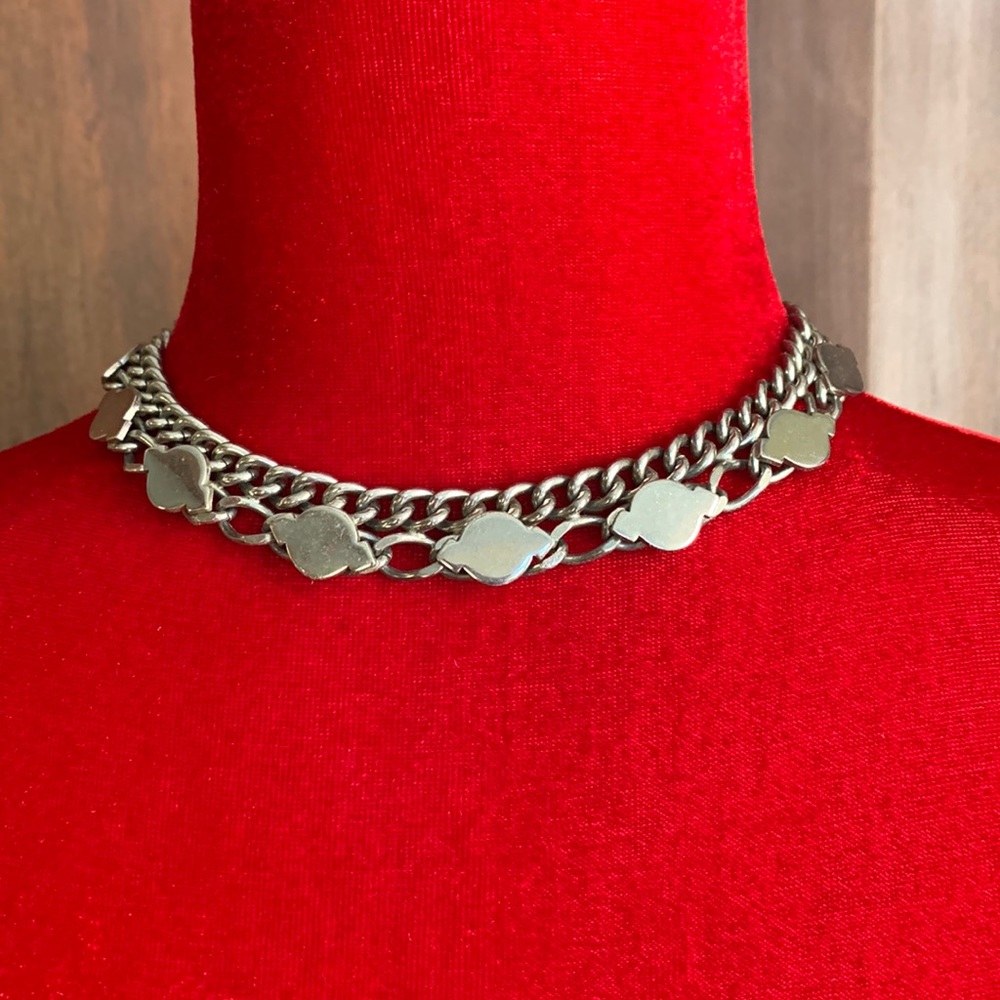 Mid-Century Heavy Silver Tone Double Chain Choker